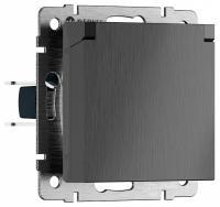 Розетка влагозащищенная с заземлением и со шторкой без рамки с крышкой Werkel графит рифленый W1171204