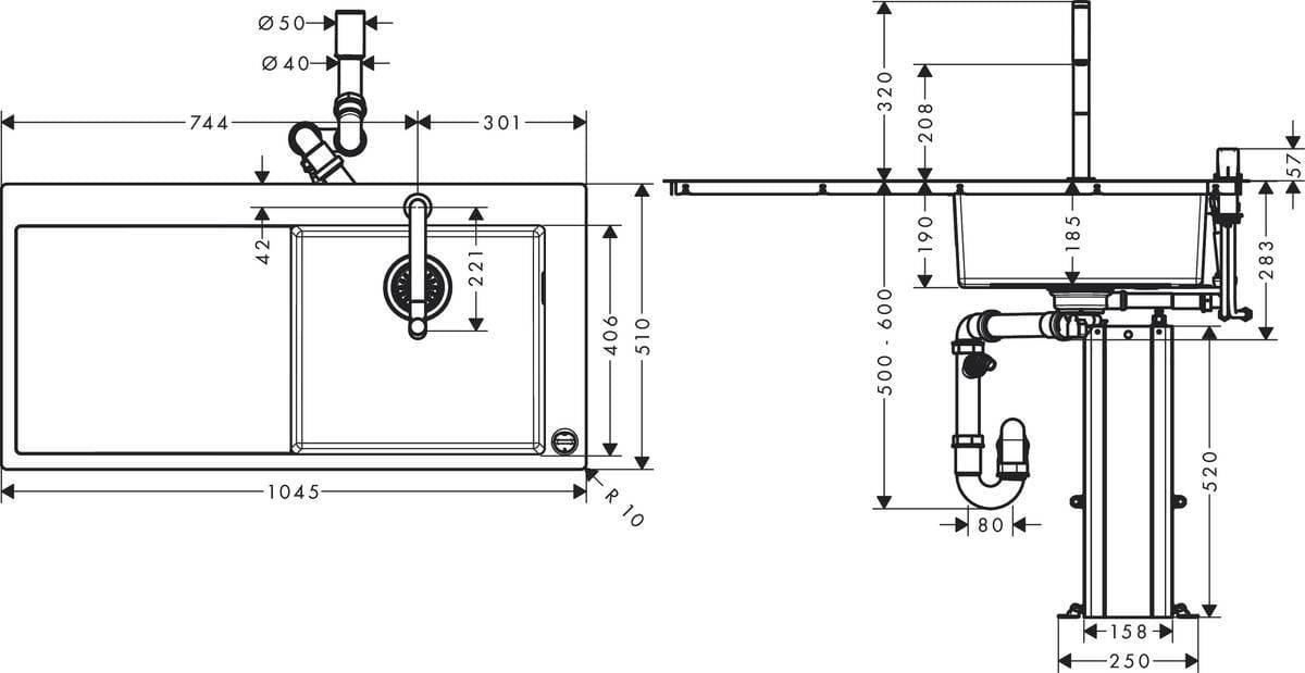 Кухонная комбинация hansgrohe 450 с крылом C71-F450-07 43205000