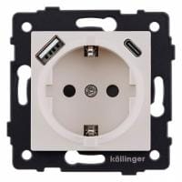 Розетка с заземлением и со шторкой и 2хUSB type A и C, без рамки Kollinger  REA-004CM