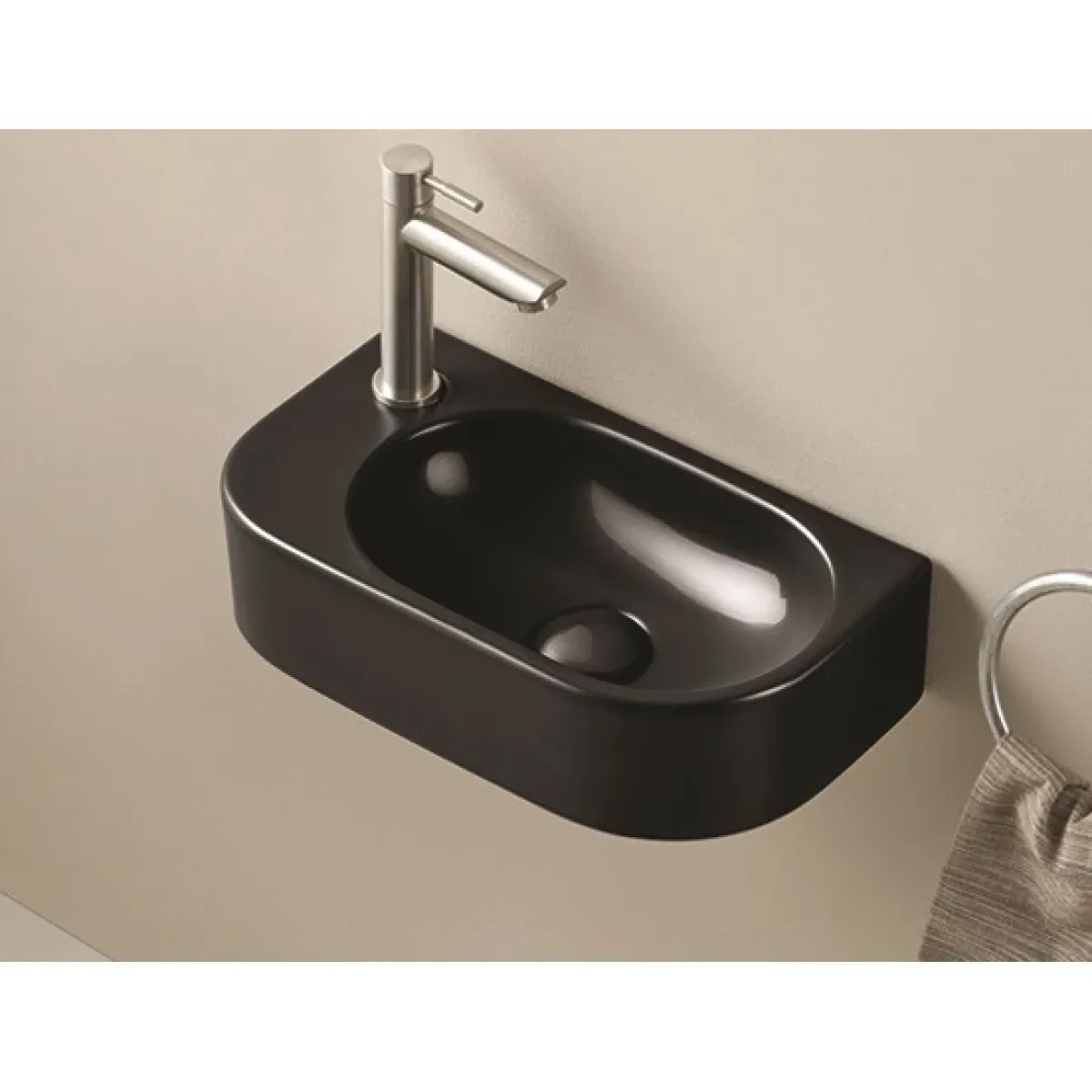 Раковина CeramaLux 78204RB 40x21,5 см R, рукомойник, черный глянец