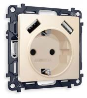 Розетка с заземлением и со шторкой и 2хUSB type A без рамки Ambrella Volt Quant MA329010