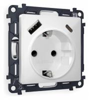 Розетка с заземлением и 2хUSB type A и C без рамки Ambrella Volt Quant MA130010