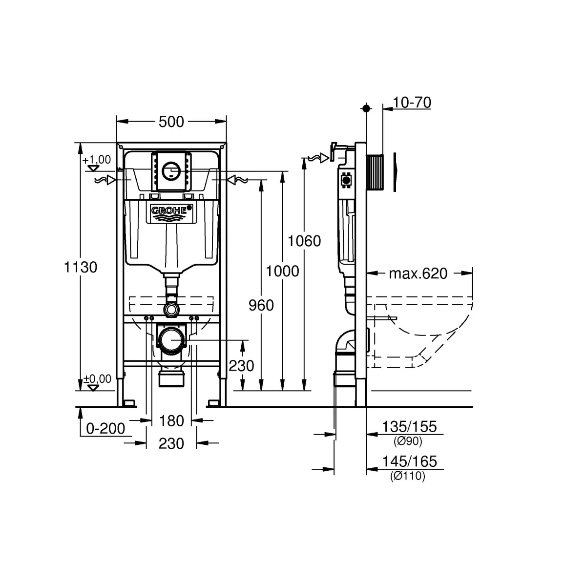 Инсталляция для унитаза Grohe Rapid SL 39581000 с кнопкой смыва, хром