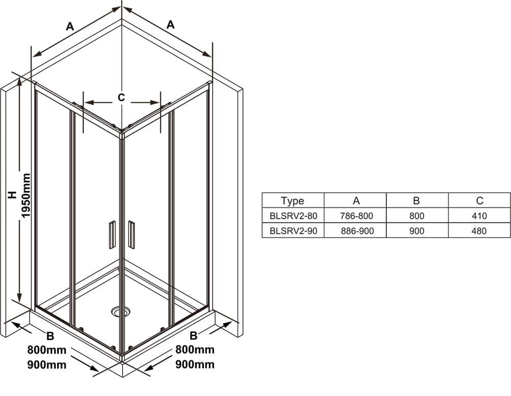 Душевой уголок Ravak Blix Slim BLSRV2-90 X1LM70C00Z1 блестящий+Transparent