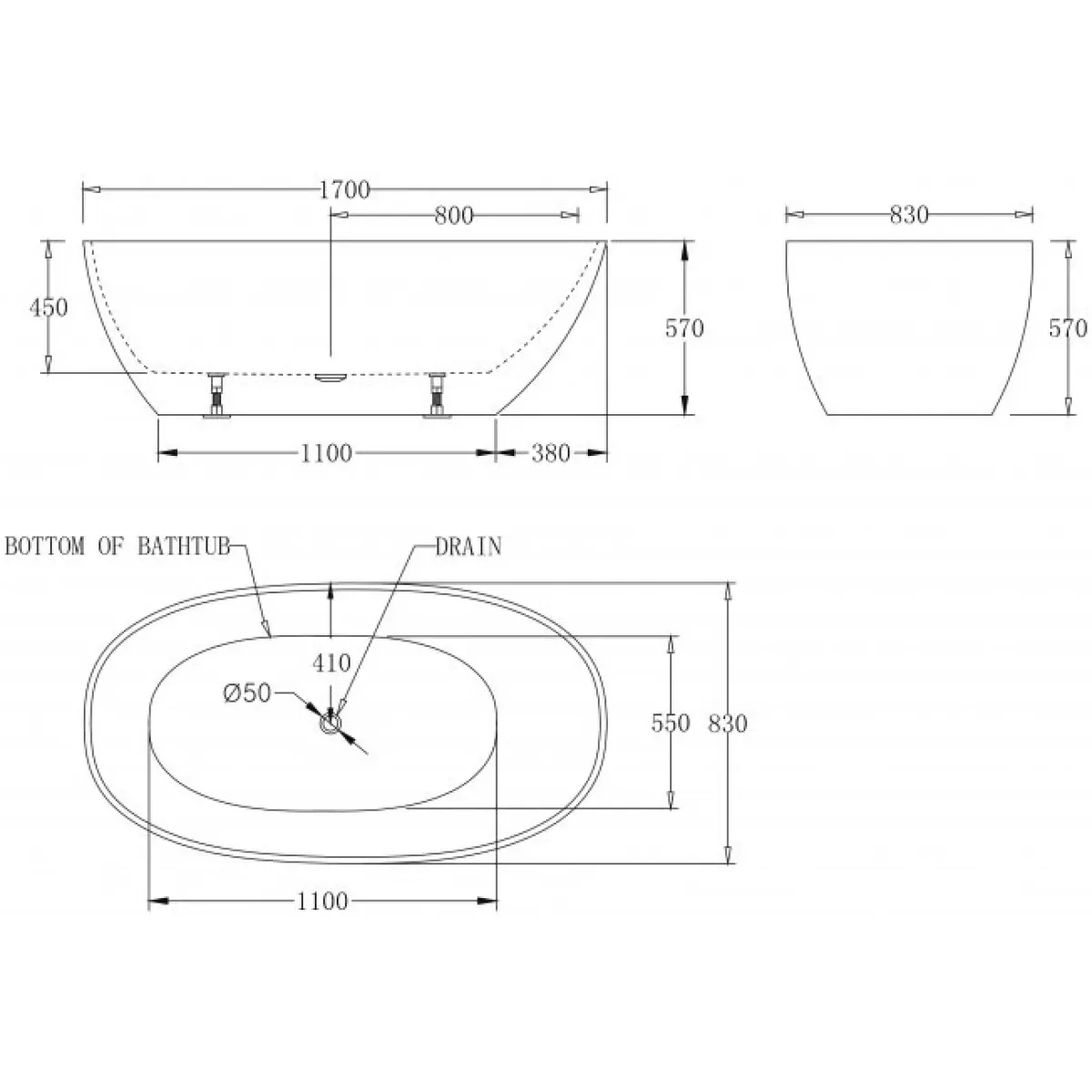 Акриловая ванна BelBagno BB80-1700-W0 170x83 см, отдельностоящая, белый