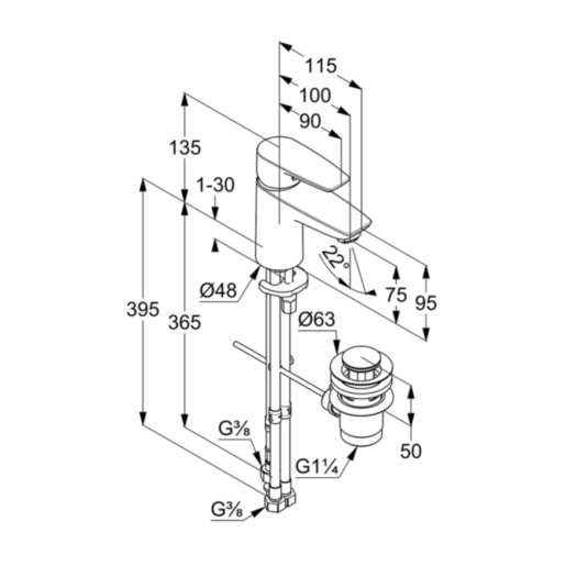 Смеситель для раковины Kludi PURE&SOLID 342760575 хром