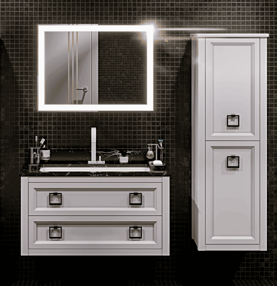 Тумба с раковиной Bagno Piu Vintage 107 белый матовый/черный