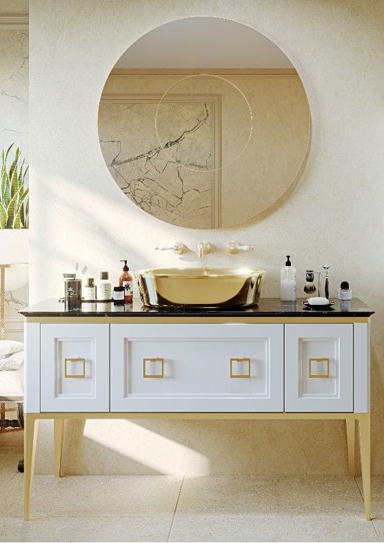 Тумба с раковиной Bagno Piu Tribeca 140 белый матовый/золото