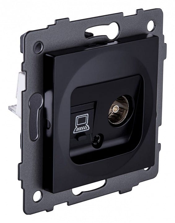ТВ-розетка и розетка Ethernet RJ-45 без рамки Kollinger  REA-021BK