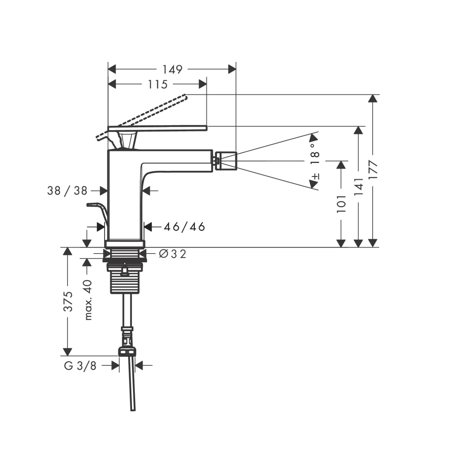 Смеситель для биде hansgrohe Tecturis E 73200000 со сливным гарнитуром