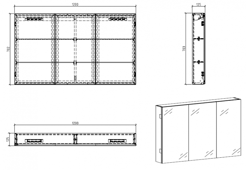 Зеркальный шкаф BelBagno SPC-3A-DL-BL-1200