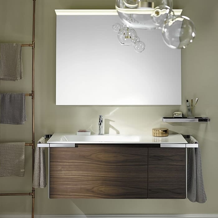 Тумба с раковиной Burgbad Yso 128 SFAC111 L K0396 F2321 C0001*1 светло-серый глянцевый/коньячный орех