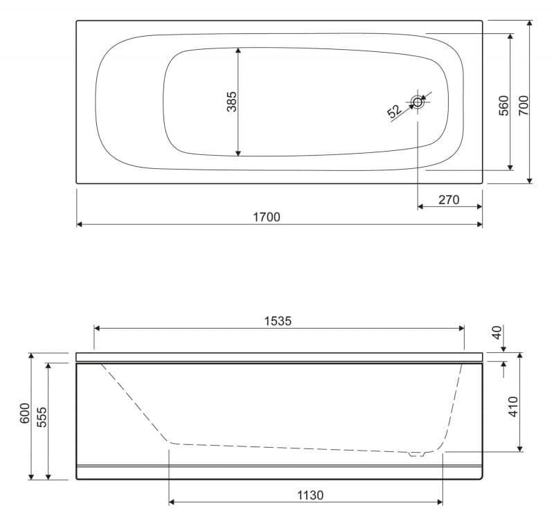 Акриловая ванна Cezares Eco 170x70 ECO-170-70-41-W37