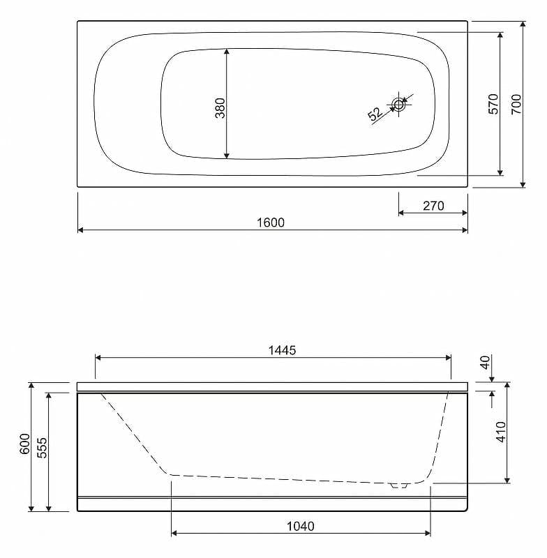 Акриловая ванна Cezares Eco 160х70 ECO-160-70-41-W37