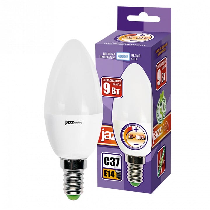 Лампа светодиодная Jazzway  E14 9Вт 4000K PLED- DIM C37  9w 4000K E14