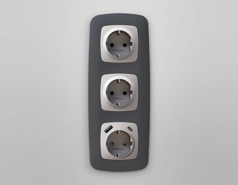 Накладка для розетки с заземлением и со шторками и 2хUSB type A и C Ambrella Volt OMEGA OP4100