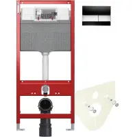 Инсталляция для унитаза Tece TECEsquare 9300302 + 9200010 + 9380014 + 9240807 с кнопкой смыва, черный/хром