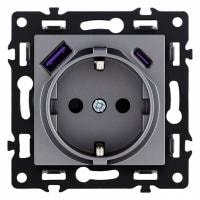 Розетка с заземлением и со шторкой и 2хUSB type A и C, без рамки Kollinger Asthetik AS-016GY