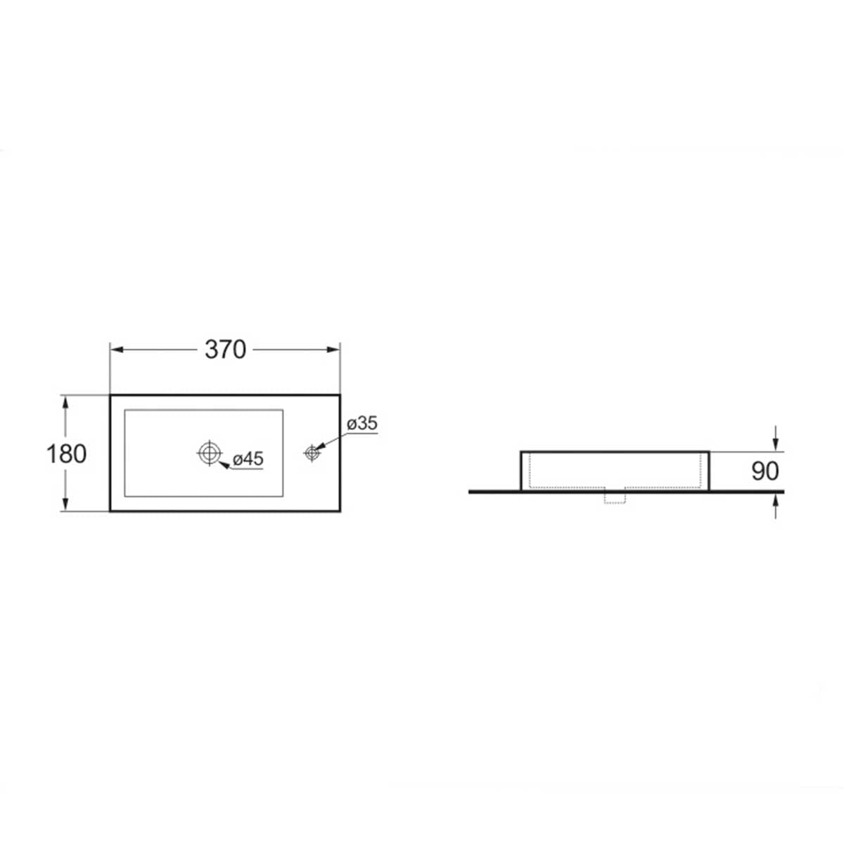 Раковина керамическая Vincea VBS-133R 370*180*90 белая правая
