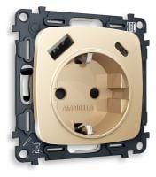 Розетка с заземлением и 2хUSB type A и C, без рамки Ambrella Volt OMEGA MO610010