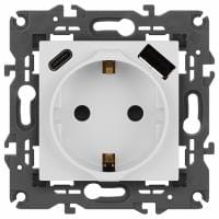 Розетка с заземлением и со шторкой и 2хUSB, без рамки Эра Эра Elegance 14-4108-01