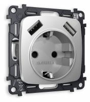 Розетка с заземлением и 2хUSB type A без рамки Ambrella Volt Quant MO409010