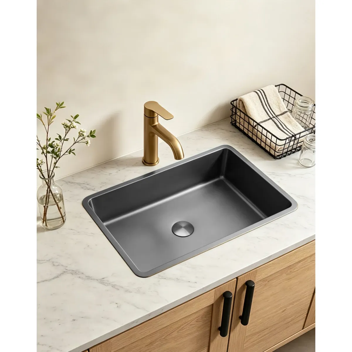 Раковина Abber Wasser Kreis AF2402GM 52x37 см, встраиваемая сверху, оружейная сталь матовый