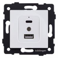 Розетка 2хUSB type A и C без рамки Kollinger  REA-037WH