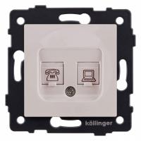Розетка двойная RJ-11 и Ethernet RJ-45, без рамки Kollinger  REA-011CM