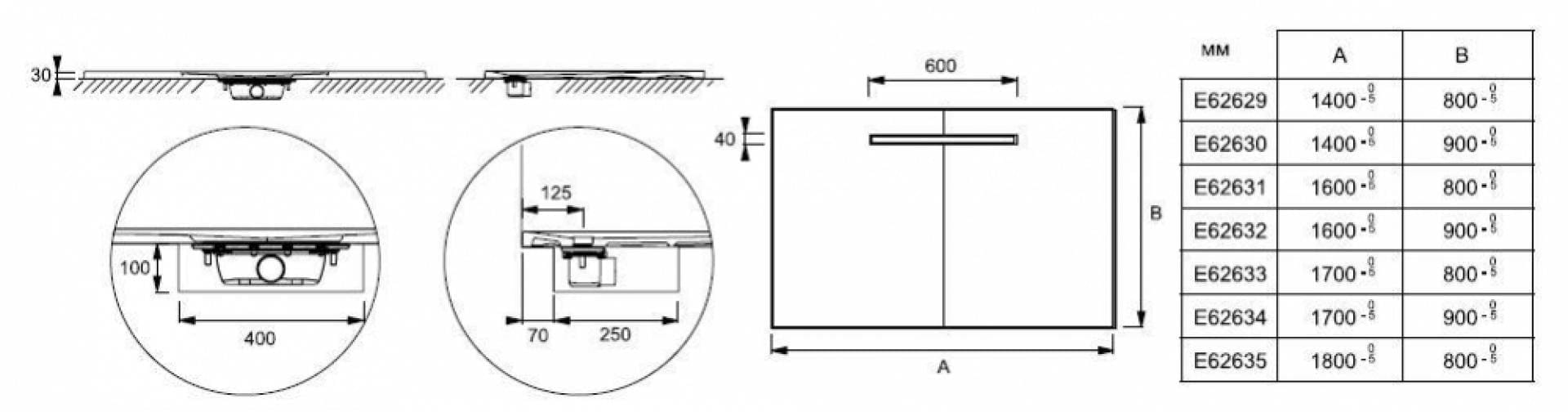 Душевой поддон 140x90 Jacob Delafon Surface E62630-SS2