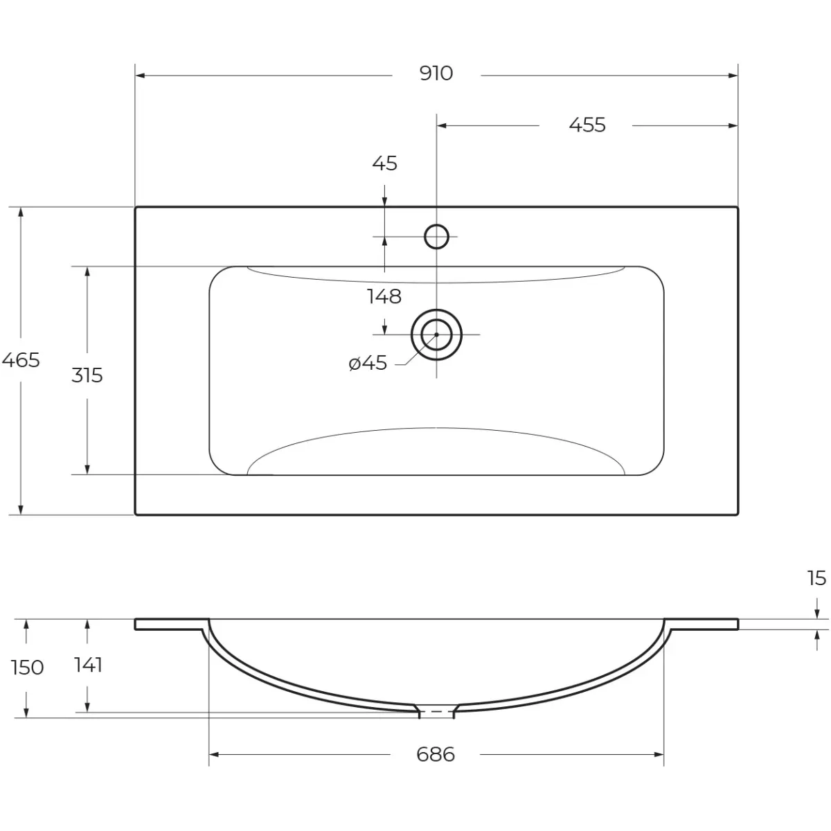 Раковина 91x46,5 см BelBagno Etna BB910/465-LV-VTR-BL