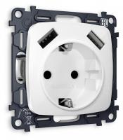 Розетка с заземлением и 2хUSB type A, без рамки Ambrella Volt OMEGA MO109010