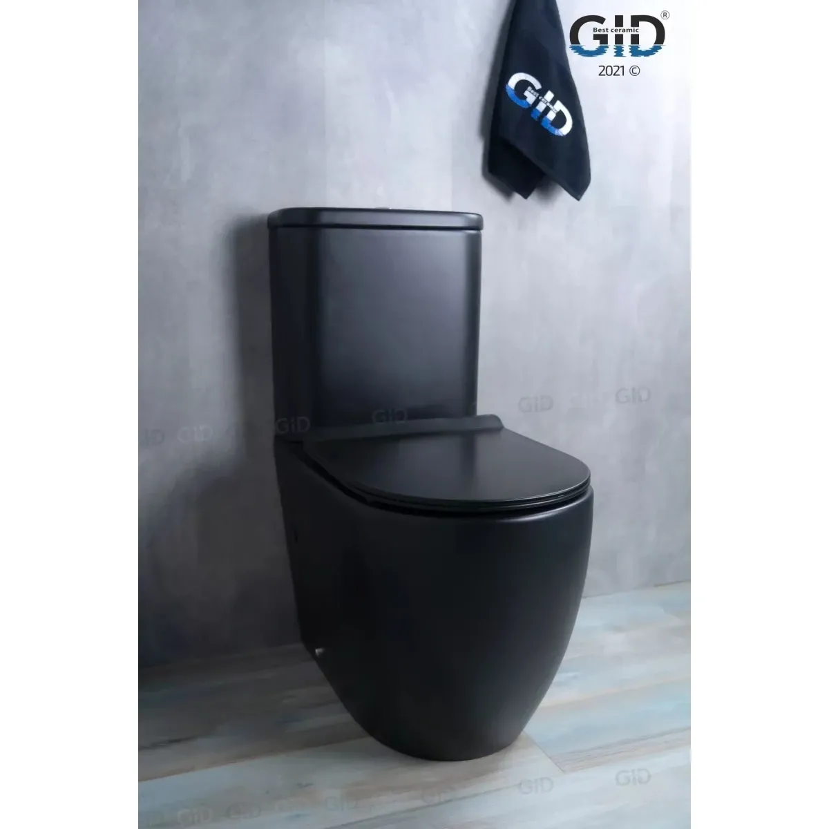 Унитаз-компакт GID Tr2177BM безободковый, с сиденьем микролифт, черный матовый