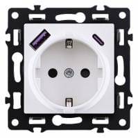 Розетка с заземлением и со шторкой и 2хUSB type A и C, без рамки Kollinger Asthetik AS-016WH