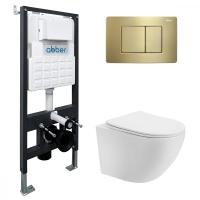 Комплект унитаза с инсталляцией Abber Bequem AC1100T-AC0105-AC0120MMG с клавишей золото матовое