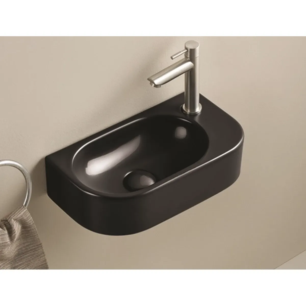 Раковина CeramaLux 78204LB 40x21,5 см L, рукомойник, черный глянец