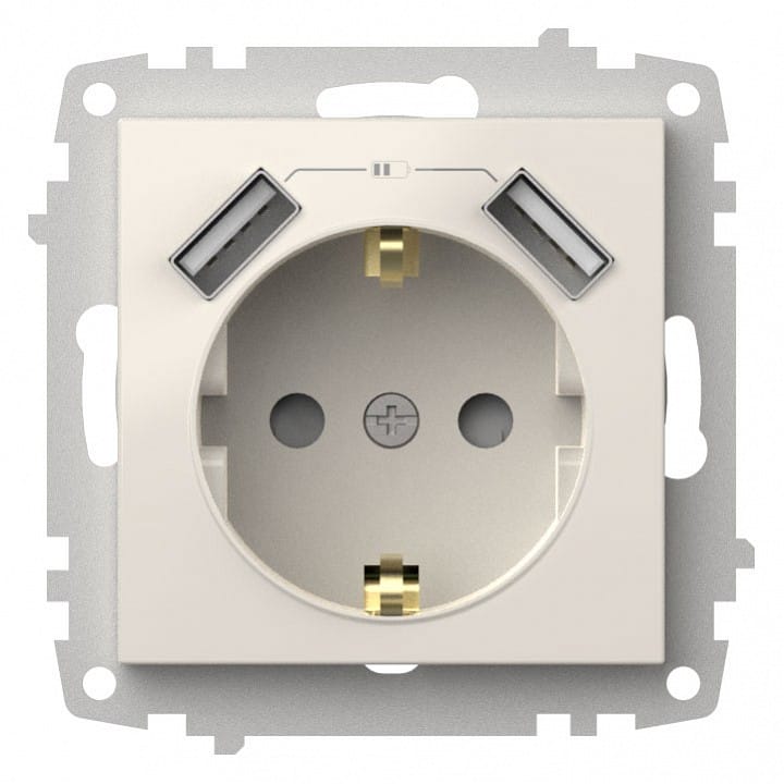 Розетка с заземлением и со шторкой и 2хUSB type A, без рамки Elbi Eleсtriс Zena Vega 609-010200-317