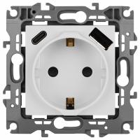Розетка с заземлением и со шторкой и 2хUSB, без рамки Эра Эра 12 12-4108-01