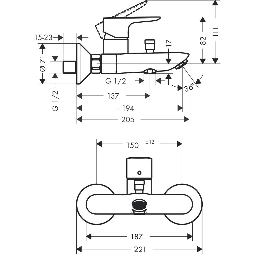 Смеситель для ванны hansgrohe Talis E 71740670 ВМ матовый черный