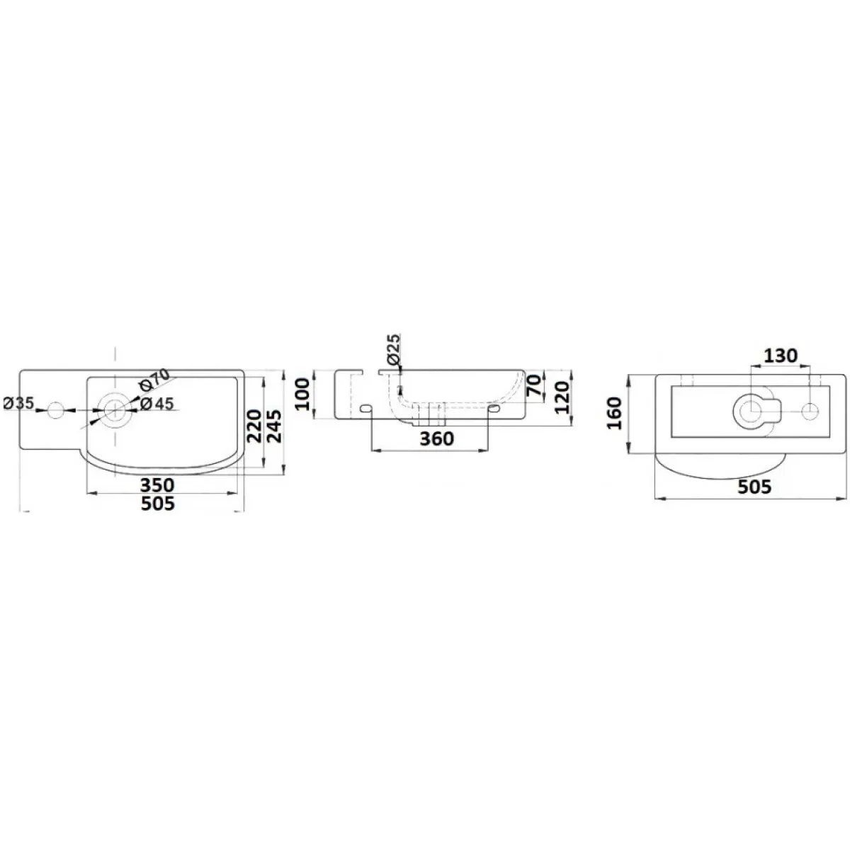 Раковина CeramaLux 7947CR 50,5x24,5 см R, рукомойник, белый