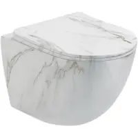 Унитаз подвесной SantiLine SL-5005T-MRB безободковый, торнадо, с сиденьем микролифт, белый мрамор