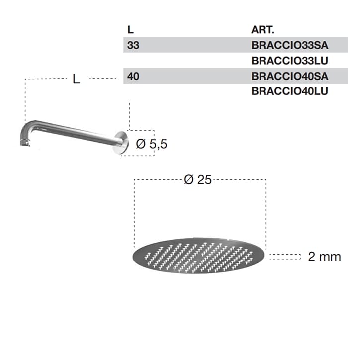 Кронштейн для душа Antonio Lupi Braccio BRACCIO40LU AISI304 Polished полированная сталь