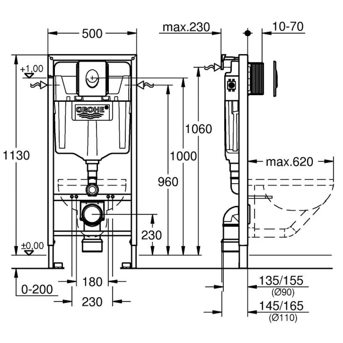 Инсталляция для унитаза Grohe Rapid SL 38750001 с кнопкой смыва, хром