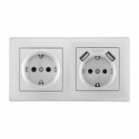 Розетка с заземлением и со шторкой и 2хUSB Arte Milano SET06-2 SET06-2-47-1-40-1 silver