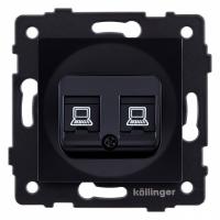 Розетка двойная Ethernet RJ-45 и со шторками, без рамки Kollinger  REA-015BK