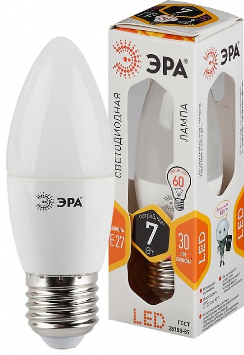 Лампа светодиодная Эра Стандарт E27 7Вт 2700K LED B35-7W-827-E27