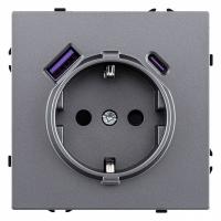 Розетка с заземлением и со шторкой и 2хUSB type A и C, без рамки Kollinger Eclipse EC-016GY