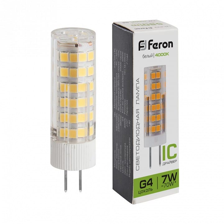Лампа светодиодная Feron  G4 7Вт 4000K 25864