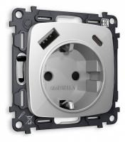 Розетка с заземлением и 2хUSB type A и C без рамки Ambrella Volt Quant MO410010