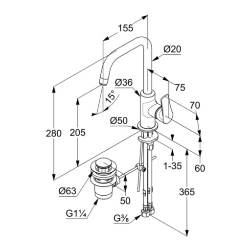 Смеситель для раковины Kludi PURE&SOLID 340250575 хром